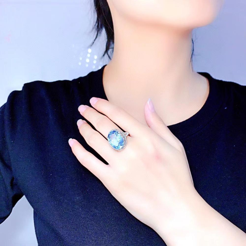 Изображение товара: Сертифицированное кольцо с голубым топазом, серебро 16 карат, настоящий натуральный камень декабря, ювелирные изделия