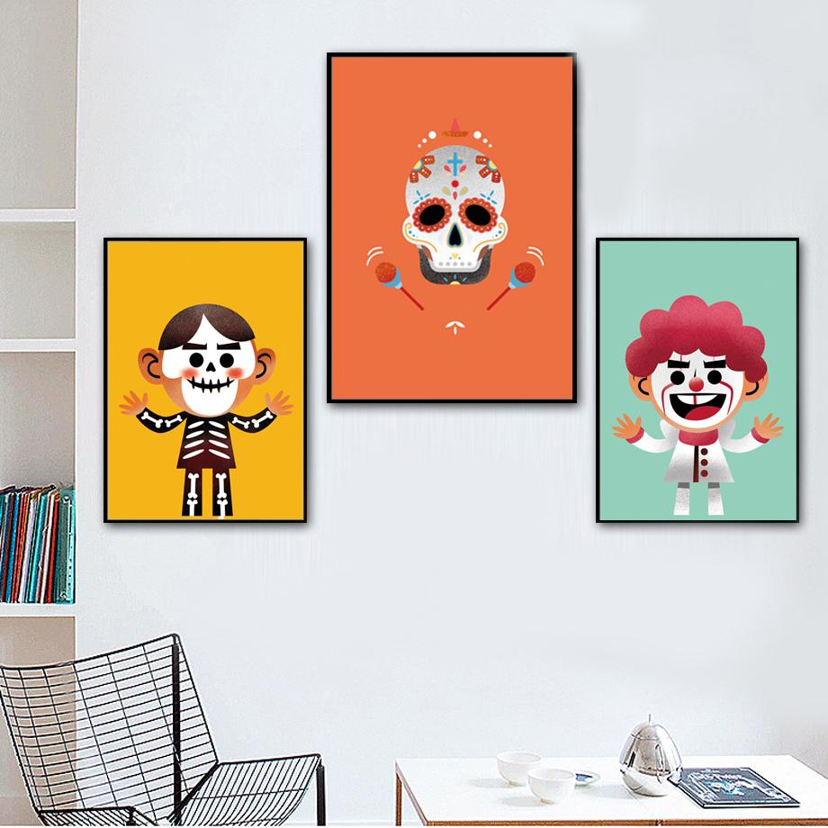 Изображение товара: Детские скандинавские плакаты и принты с черепом из мультфильма, настенная Картина на холсте для детской комнаты, настенные картины, домашний декор для детской комнаты