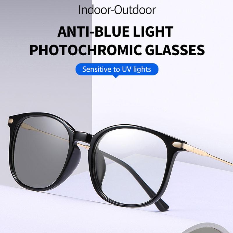 Изображение товара: Женские фотохромные солнцезащитные очки с бабочкой, анти-синий светильник, оптические очки 0 градусов, автоматическая линза для изменения цвета TR90
