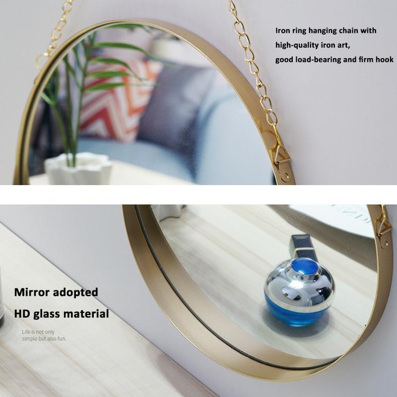 Изображение товара: Скандинавское металлическое зеркало для ванной комнаты, круглое настенное крепление, украшение для салона, Настенный декор туалета ванной комнаты, украшение для ванной, подвесное зеркало для макияжа