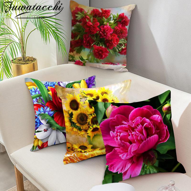 Изображение товара: Чехол для диванной подушки Fuwatacchi, с цветами, подсолнухами, розами, одуванчиками, Декоративные Чехлы на подушки, декоративная наволочка для подушки