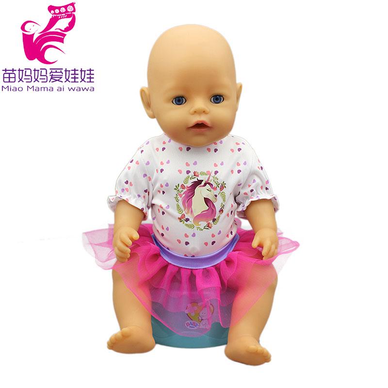 Изображение товара: Одежда для кукол новорожденных, платье-рубашка с единорогом для кукол 18 дюймов, Одежда для кукол, кружевной комплект с пачкой