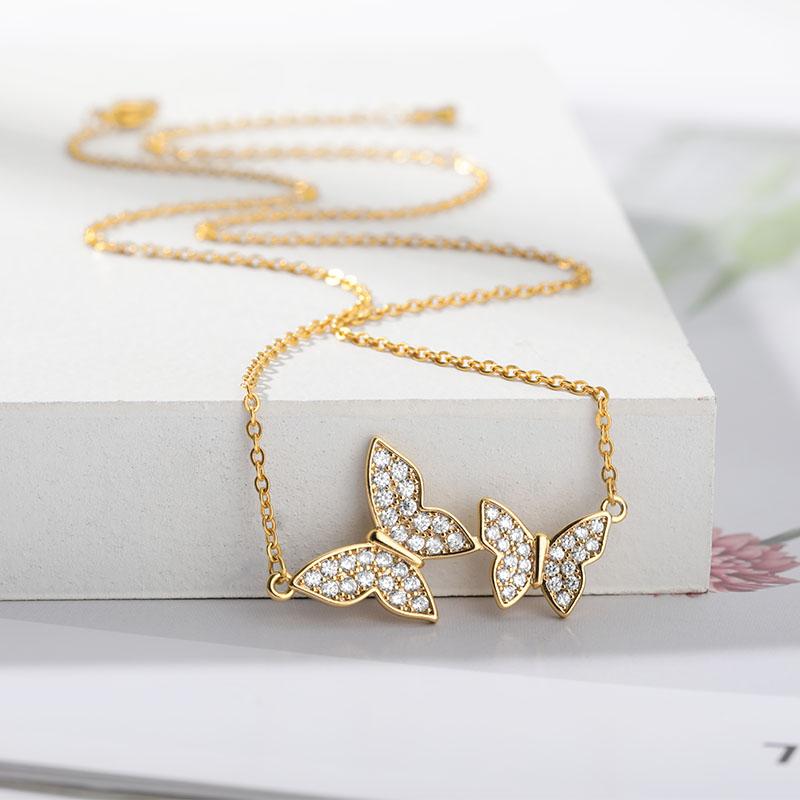 Изображение товара: Милый кулон-бабочка, Длинное колье с золотистыми камнями из циркония, колье, яркое ожерелье, рождественское ожерелье