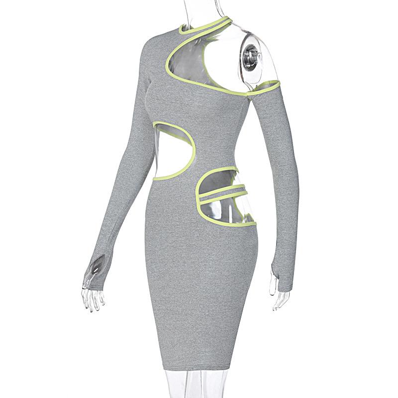 Изображение товара: Женское платье с длинным рукавом, лоскутное сексуальное мини-платье с круглым вырезом и вырезами, осенне-зимняя уличная одежда, Клубная одежда, 2020