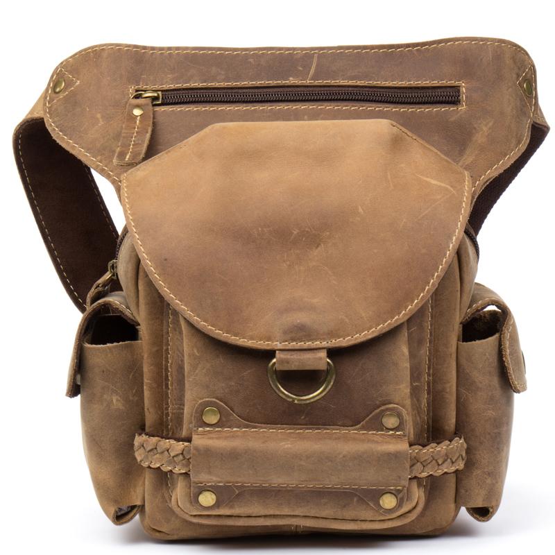 Изображение товара: Высококачественная Мужская кожаная сумка для ног Newsbirds, мотоциклетная крутая модная винтажная поясная сумка, сумка для ног, Мужская поясная сумка с защитой от кражи