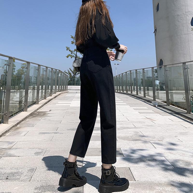 Изображение товара: Корейские Модные Узкие прямые свободные джинсы, женские новые универсальные широкие брюки с высокой талией, узкие укороченные джинсы на весну и осень