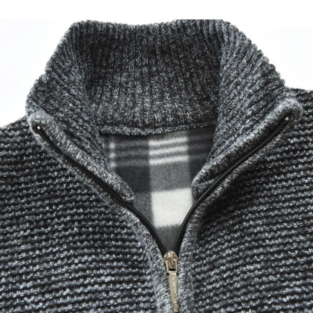 Изображение товара: Мужские свитера, сезон осень-зима, теплый вязаный свитер на молнии, тонкий кардиган с карманами, пальто, Мужская одежда, повседневная трикотажная одежда 3XL