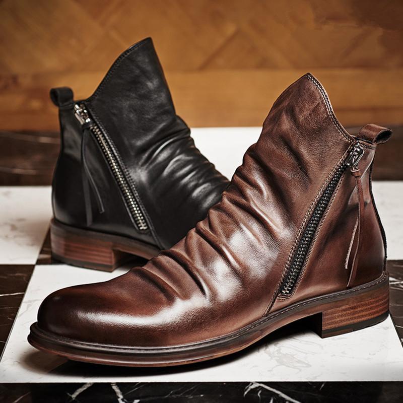 Изображение товара: Мужские кожаные ботинки 2020 модные высокие ботинки из искусственной кожи с кисточками на молнии осенне-зимние ботильоны мужские Ботинки Martin размера плюс 48