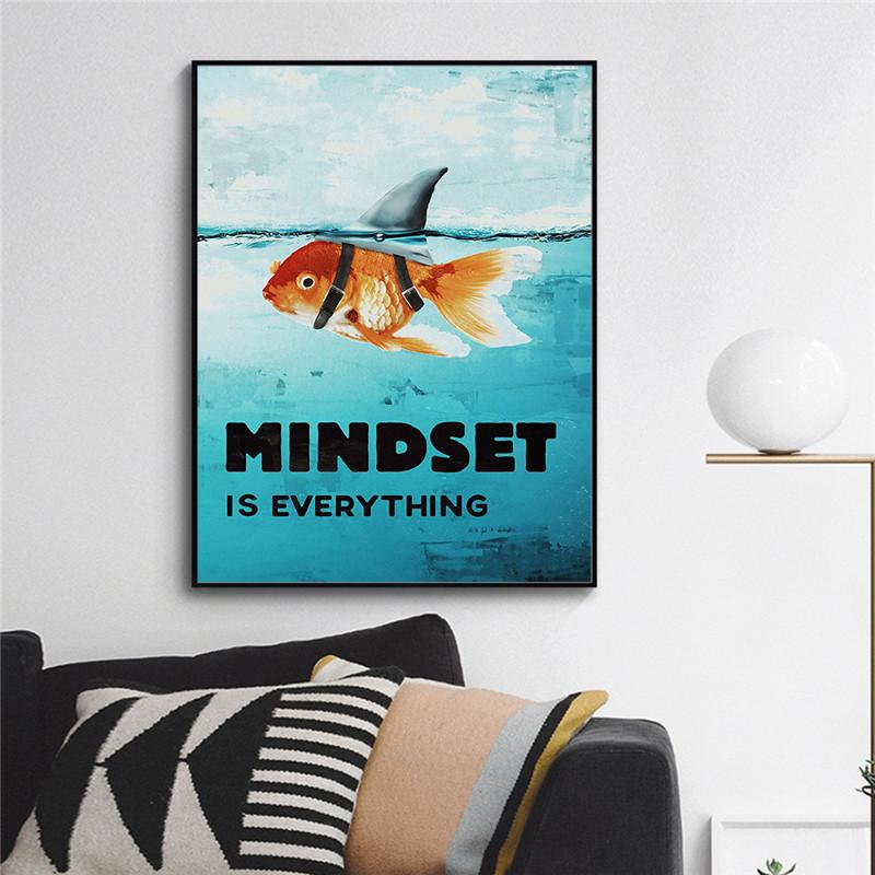 Изображение товара: Mindset Is All Shark скандинавский стиль мотивация постеры холст печать на стене рыбы стены Искусство для украшения дома