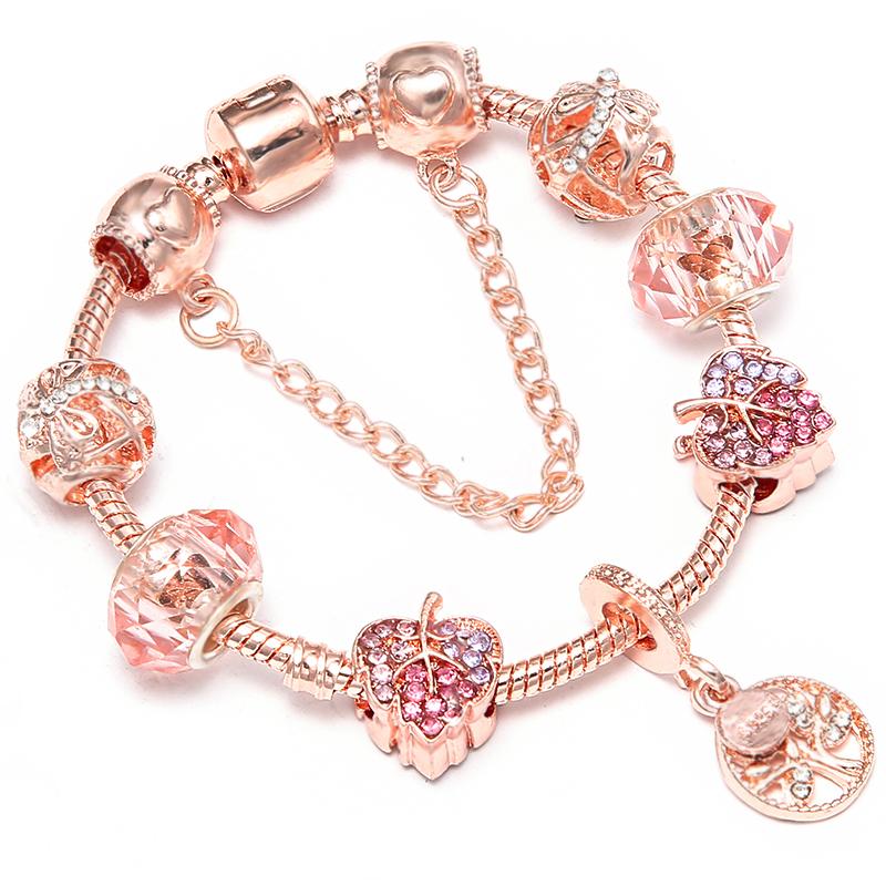 Изображение товара: Браслет с подвеской в виде сердца из розового золота DIY, брендовые браслеты с бусинами для женщин, модные ювелирные изделия для влюбленных, подарки