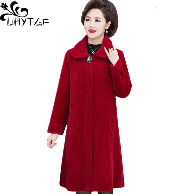 Изображение товара: UHYTGF качественное Норковое флисовое зимнее шерстяное пальто средней длины свободное 6XL размера плюс пальто двухстороннее кашемировое повседневное женское пальто 1283