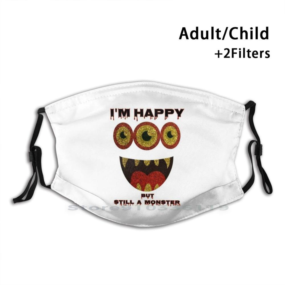 Изображение товара: Я Счастливый монстр для взрослых и детей моющаяся смешная маска для лица с фильтром Счастливый монстр счастье клыки Хэллоуин Монстры улыбающиеся