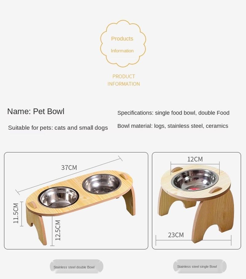 Изображение товара: Double 15 Degree Cervical Protection Cat Bowl Dog Food Basin Wooden Rack Pet Feeder Drinking Water Dispenser Stainless Steel