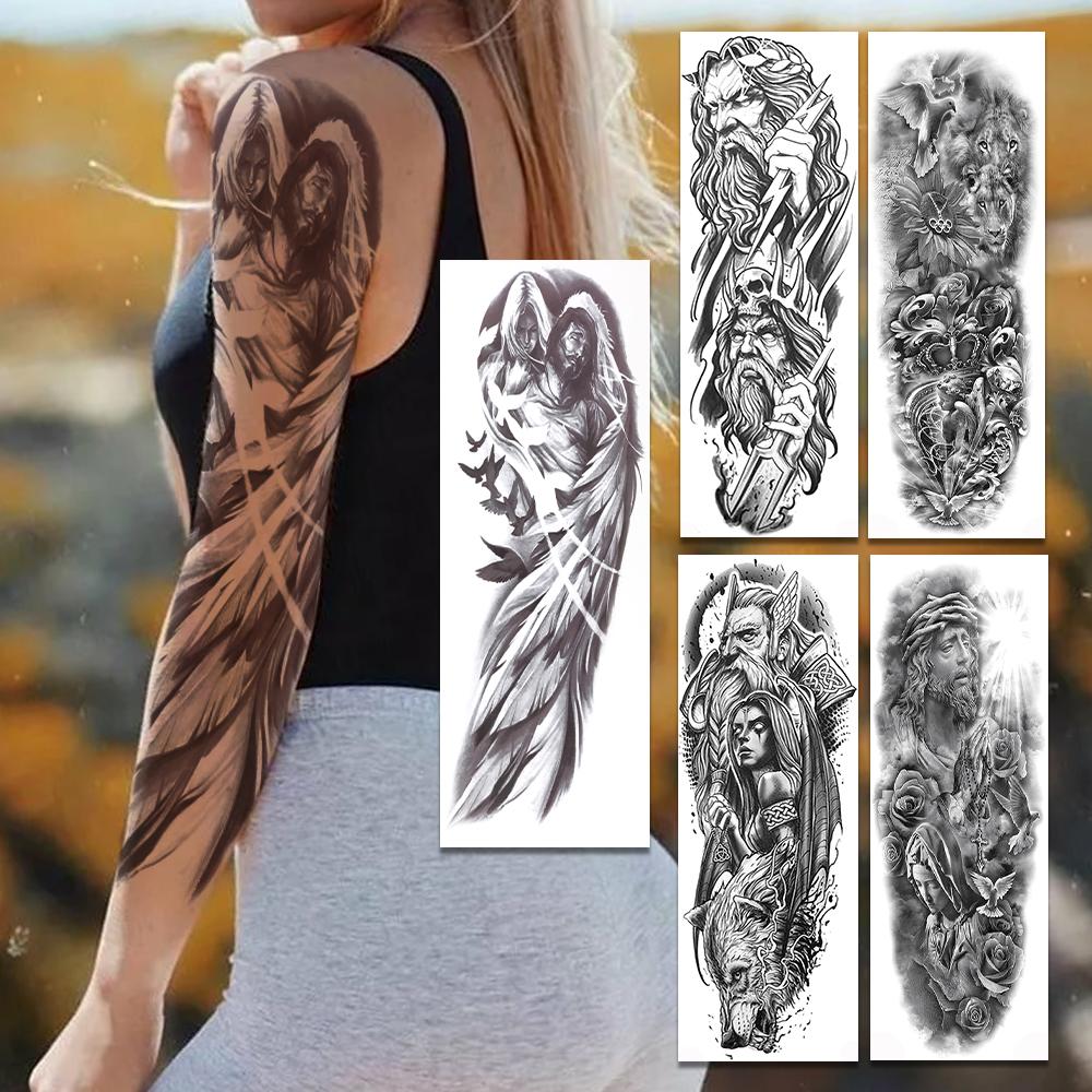 Изображение товара: Extra Large Feather Temporary Tattoos Sleeves For Women Men Adult God Angel Wings Warrior Fake Tattoo Full Arm Sleeve Tattos