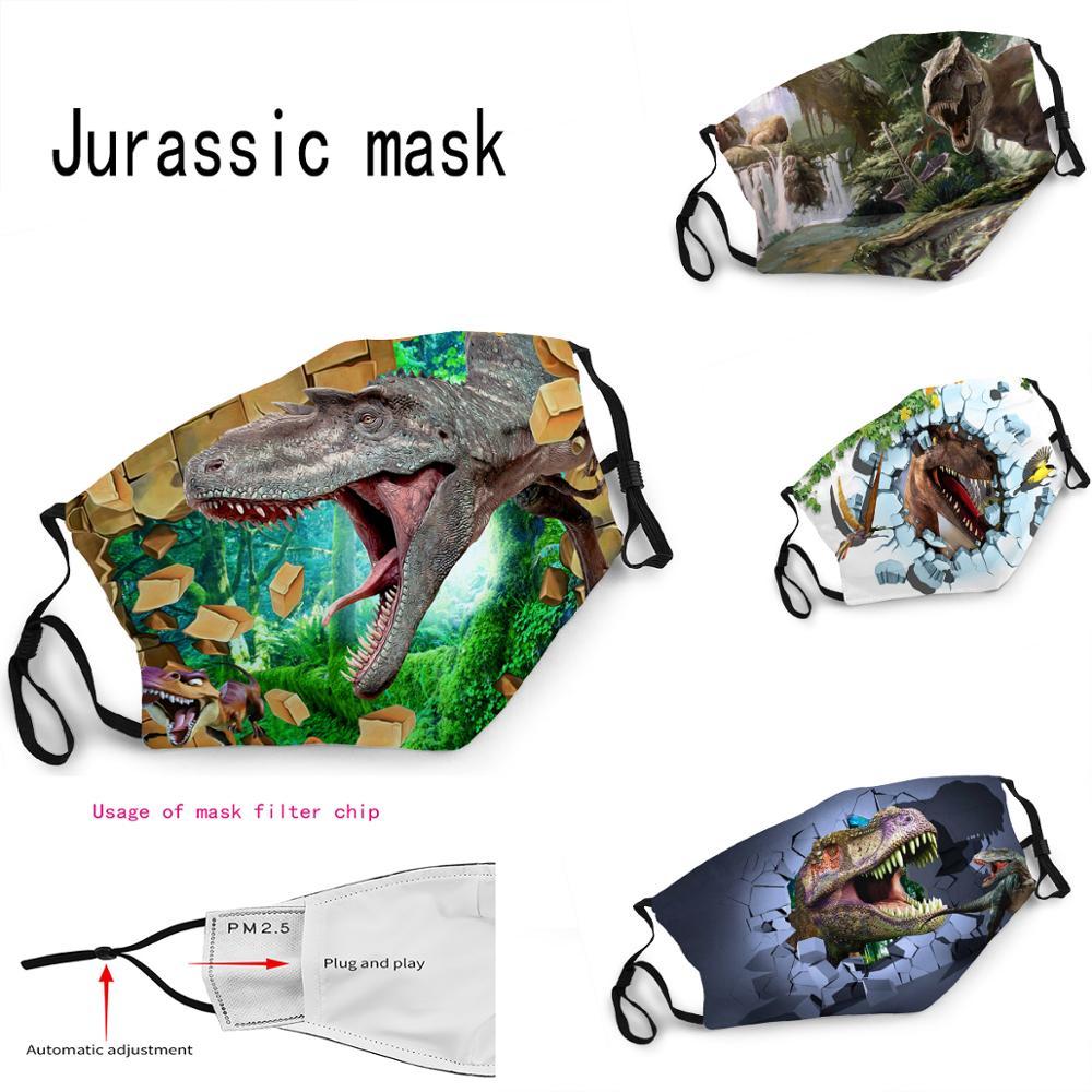 Изображение товара: Тканевая маска динозавра с фильтром для парка Юрского периода, моющаяся маска для рта в стиле Юрского периода, маска на день рождения для мальчиков и девочек