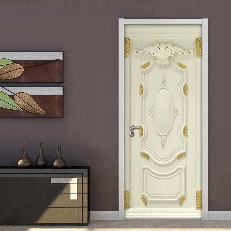Изображение товара: 2 шт./компл. золотистые тисненые 3D наклейки на стену, дверные наклейки, самоклеящиеся водонепроницаемые обои, домашний декор, дверные наклейки, фреска
