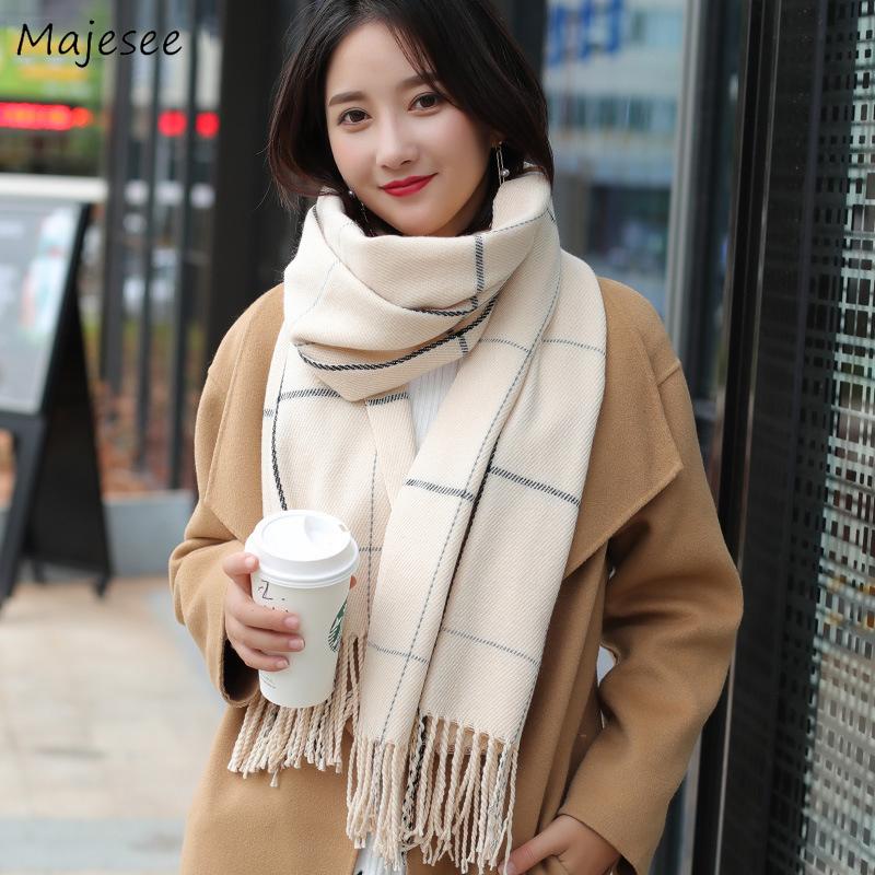 Изображение товара: Шарфы женские плотные универсальные клетчатые элегантные длинные шарфы в Корейском стиле Повседневный зимний теплый высококачественный мягкий женский шарф