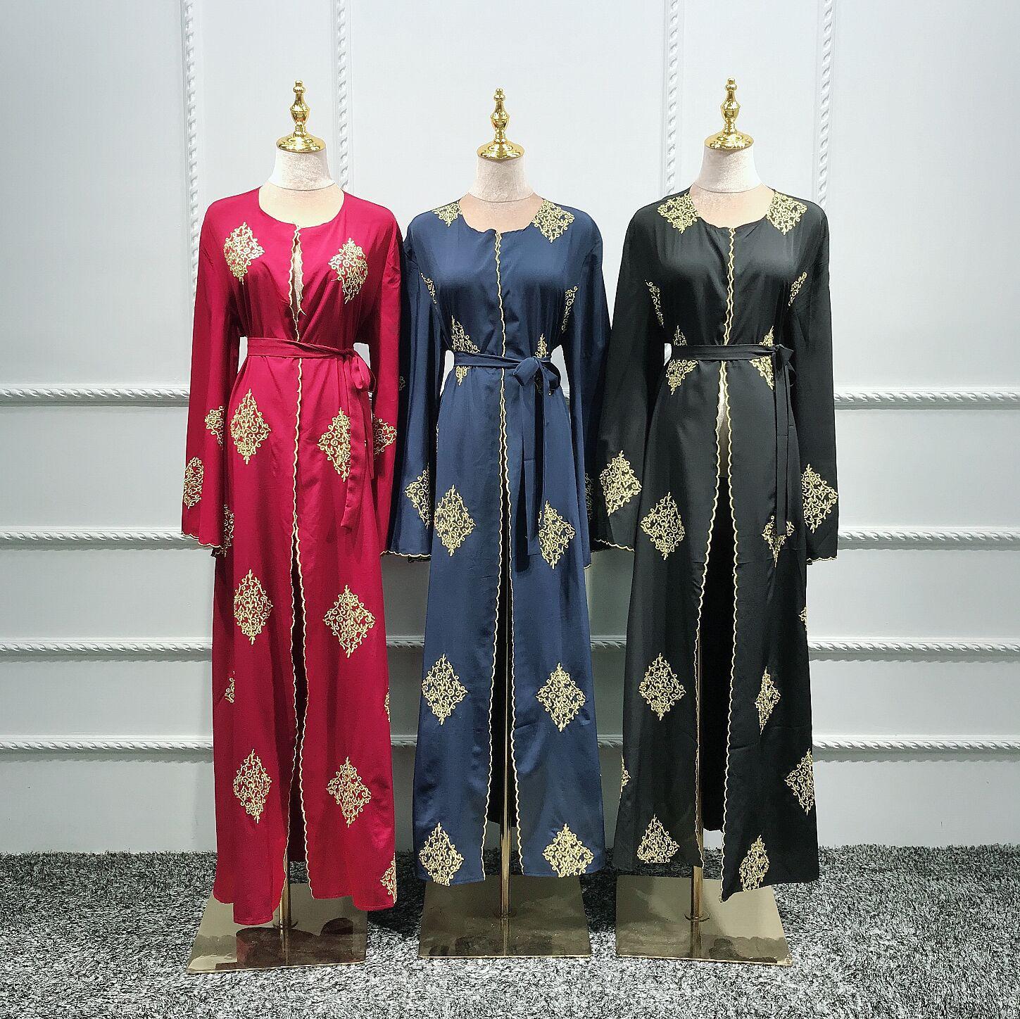 Изображение товара: Арабское свободное платье Дубай, мусульманский хиджаб, женское кимоно на шнуровке, кафтан, абайя, Исламская одежда, кафтан, мусульманский удлиненный халат