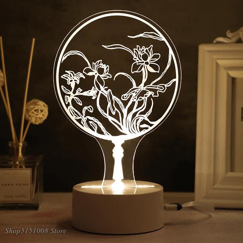 Изображение товара: Креативный 3D ночник, цветок, птица, иллюзия, светодиодсветильник лампа, настольная лампа в китайском стиле, новинка светильник для украшения дома, художественная лампа