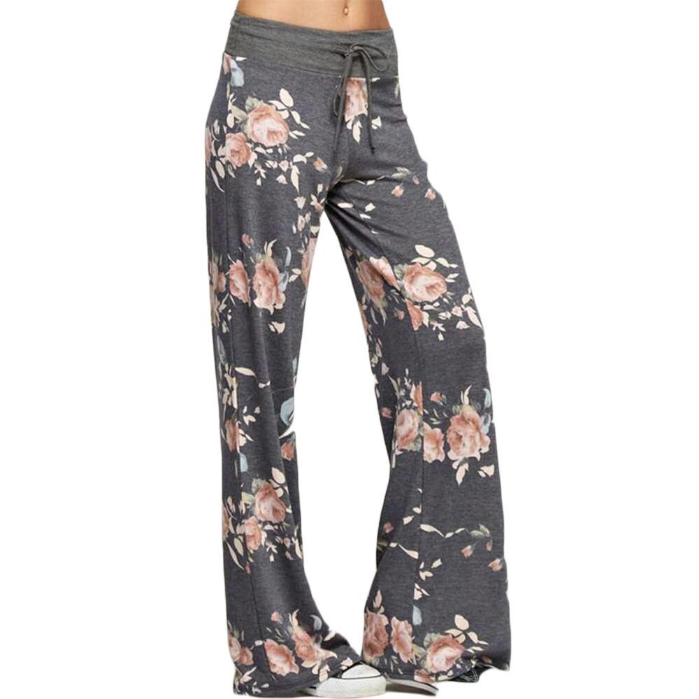 Изображение товара: Новинка 2019 женские брюки с узором слаксы женские удобные повседневные пижамные брюки с цветочным принтом брюки для отдыха с широкими штанинами