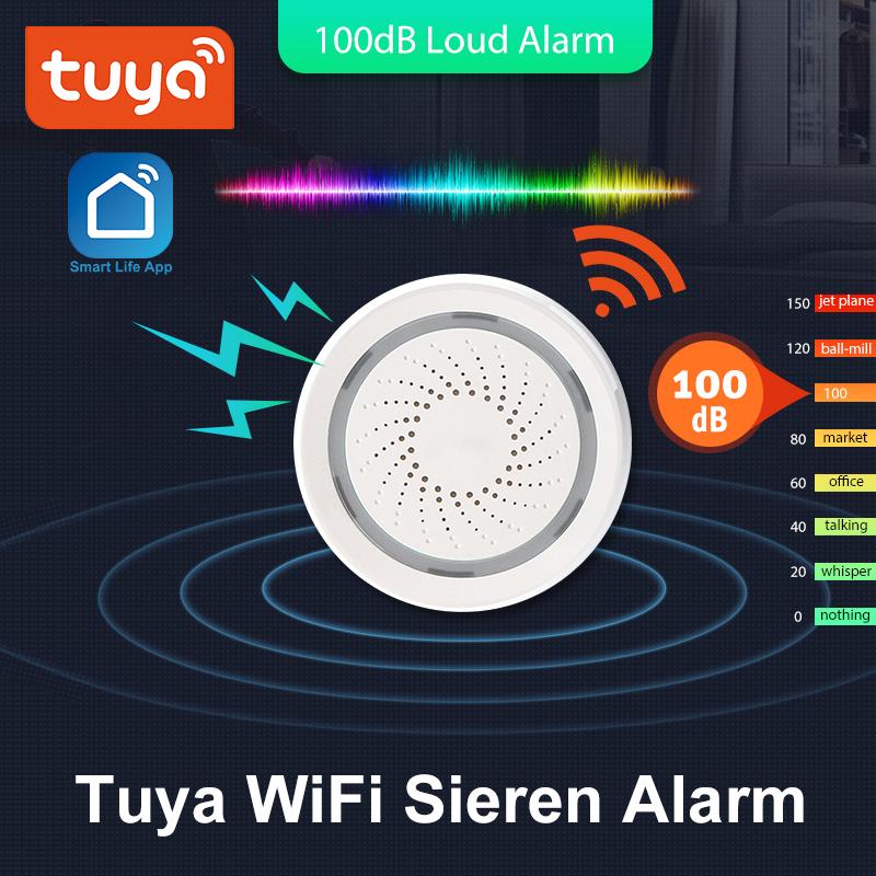 Изображение товара: Беспроводная звуковая сигнализация Tuya с Wi-Fi и датчиком, 100 дБ, система домашней безопасности, Alexa Google IFTTT