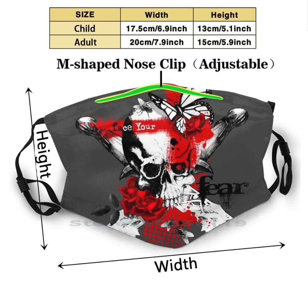 Изображение товара: Футболка в горошек с черепом многоразовая маска для лица с фильтрами для детей, рисунок в виде черепа, розы, красная татуировка, кинжал, тренд