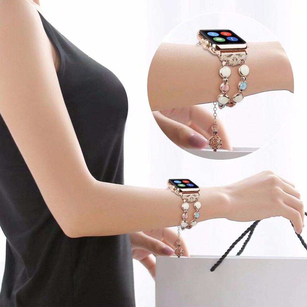 Изображение товара: Эластичный браслет ручной работы для девочек и женщин, растягивающийся браслет с бусинами для Apple Watch SE Band Series 6 5 4 3, 44 мм 40 мм 38 мм 42 мм