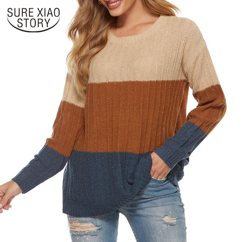 Изображение товара: Зима 2020 Новый корейский стиль Ins Мода полоса свободная одежда ленивый ветер вязаный джемпер пуловер Pull Femme 11755