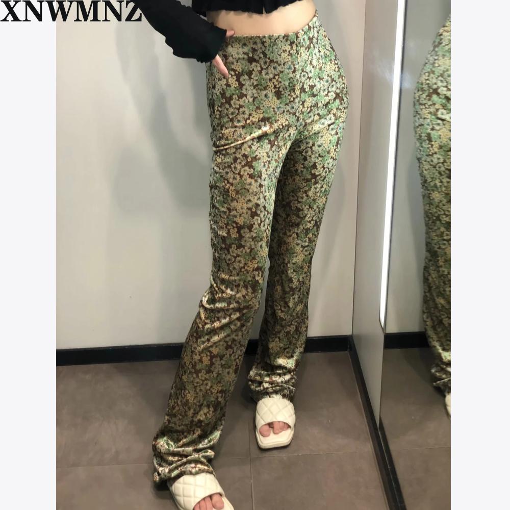 Изображение товара: XNWMNZ женские бархатные брюки с принтом с высокой талией брюки с расклешенными краями и невидимой боковой молнией женские шикарные