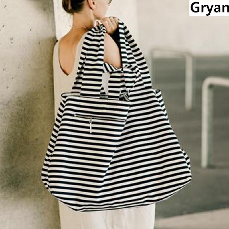 Изображение товара: Большая холщовая модная прочная женская сумка через плечо в черно-белую полоску, сумка-тоут для шоппинга, льняная Хлопковая сумка для покупок, максимальная