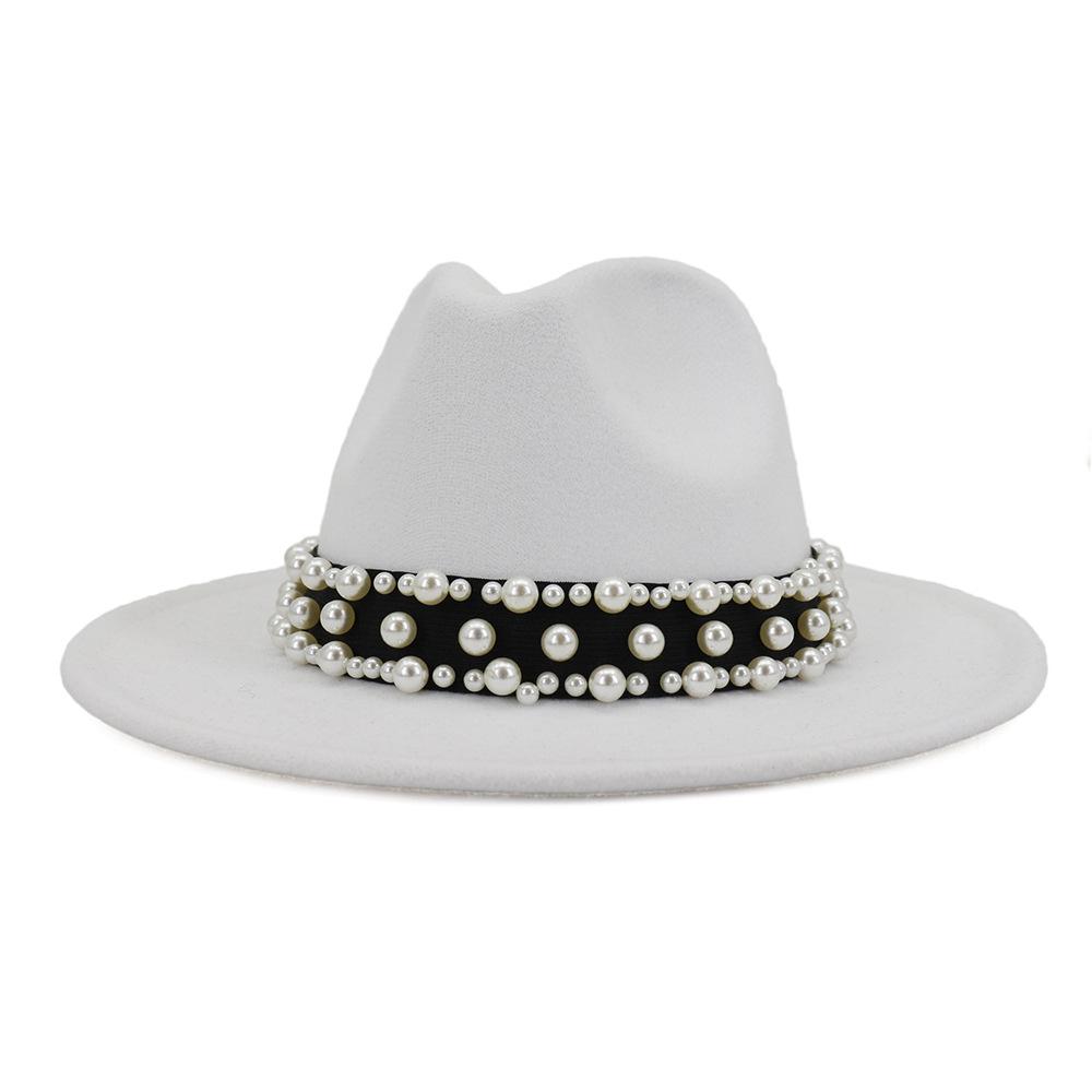 Изображение товара: Шляпа Федора для мужчин и женщин, Элегантная Модная Панама с широкими полями, ковбойская джазовая церковная шляпа, черная, красная, белая