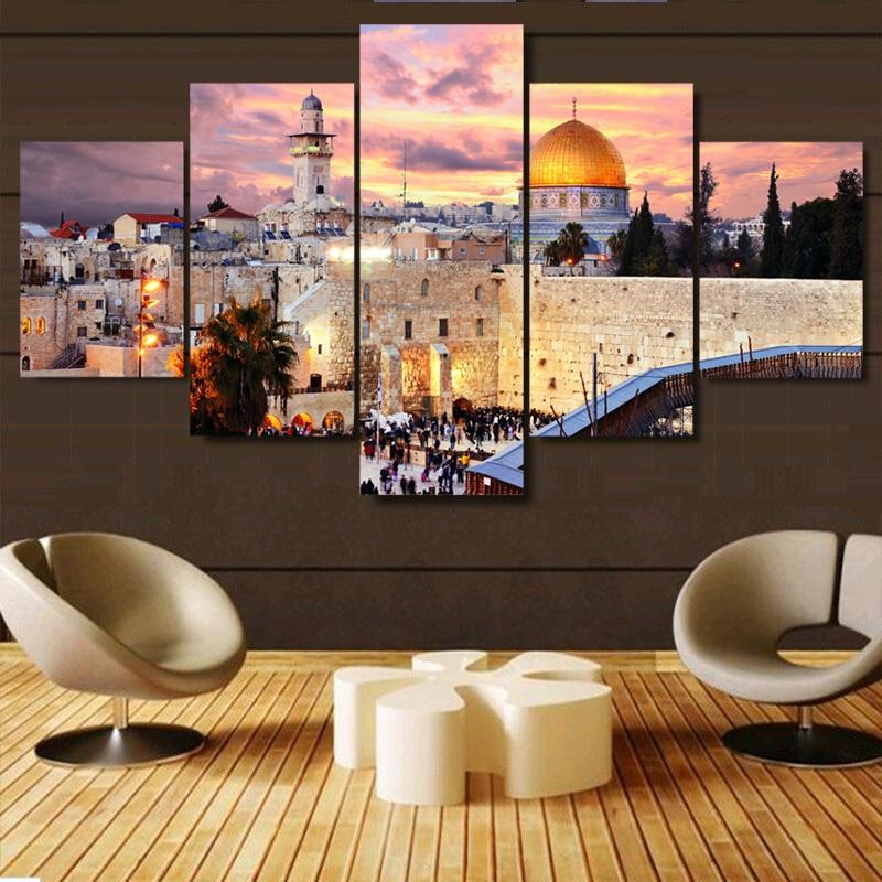 Изображение товара: 5 панель стены искусства Мекка святая земля плакат холст картина печать исламские фотографии архитектуры для гостиной украшения дома