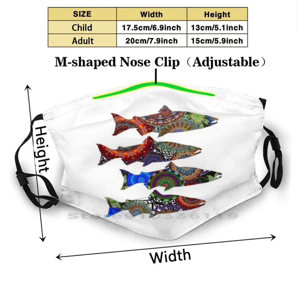 Изображение товара: Многоразовая маска с принтом лосося для удовольствия, маска для лица с фильтром Pm2.5, Детская богемная маска для школы лосося, рыбалки нахлыстом, Аляски, Сиэтла