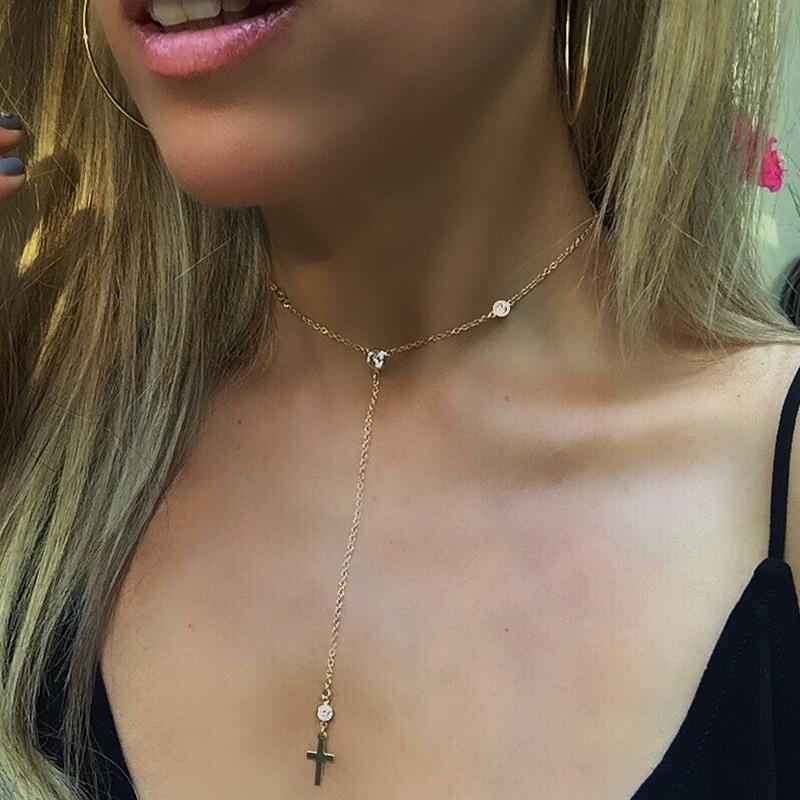 Изображение товара: Ожерелье HebeDeer с подвеской в виде креста, ювелирные изделия для влюбленных, кристалл, модное, для девочек, серебристого цвета, богемное ожерелье, цепочка для женщин Kpop