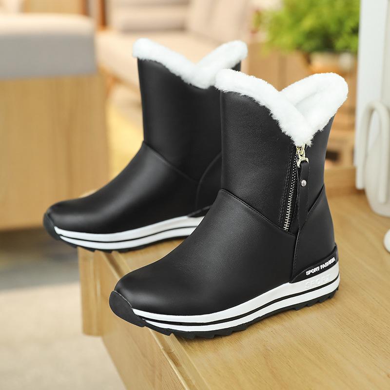 Изображение товара: Женские Классические сапоги до середины икры, зимние сапоги на низком каблуке, зимняя обувь, женские теплые плюшевые белые сапоги, женская зимняя обувь 2020