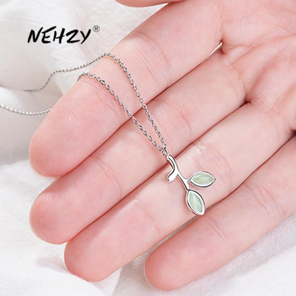 Изображение товара: NEHZY 925 sterling silver new woman fashion jewelry high quality leaf crystal zircon opal pendant necklace length 40+3.5cm