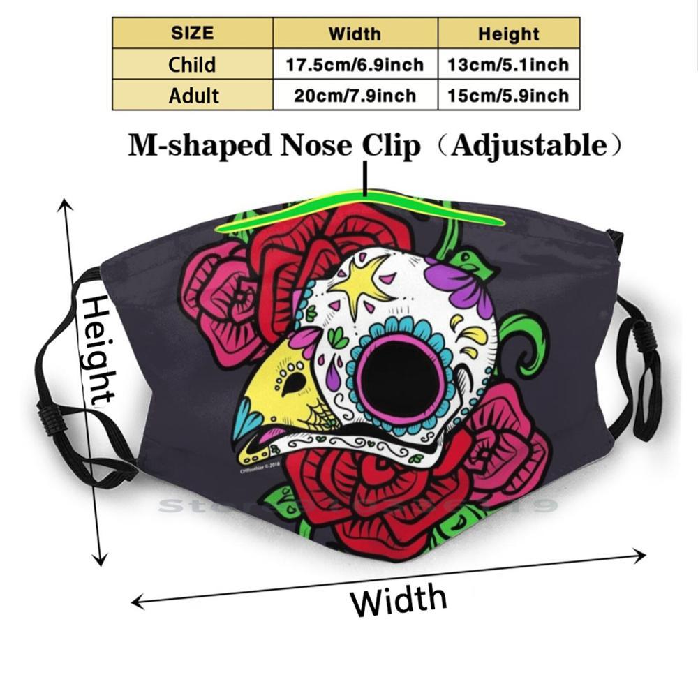 Изображение товара: Сахар птица с принтом «череп», многоразовые Pm2.5 фильтр DIY маска для лица для сахарный череп Сахарный череп темно-арт праздничный розы цветы