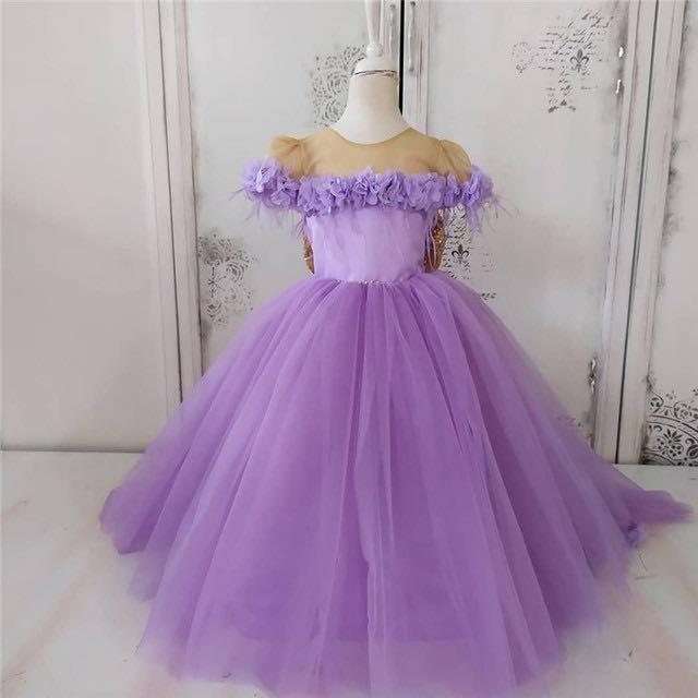 Изображение товара: Сиреневое платье для младенцев, маленьких девочек, бальное платье принцессы, маленькие яркие Платья с цветочным рисунком, платье с бантом на спине