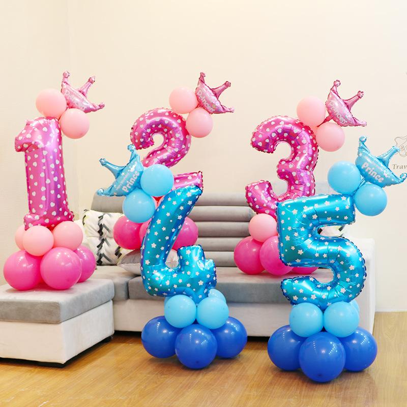 Изображение товара: Фольгированные большие воздушные шары в форме цифр, голубые, розовые, 1 комплект, украшение для дня рождения, свадьбы, Рождества, фестиваля, вечеринки