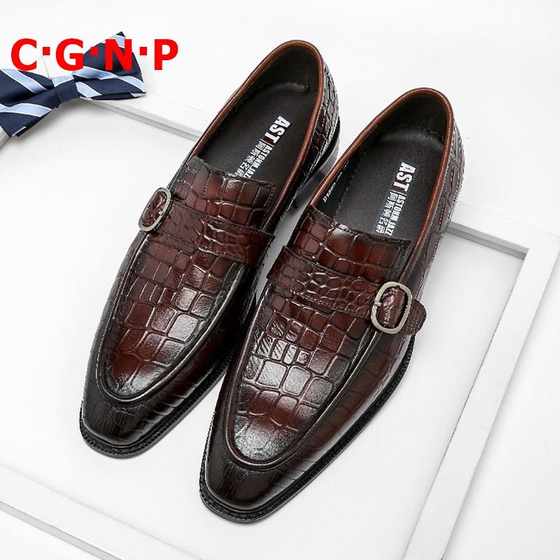 Изображение товара: Мужские туфли Goodyear высокого качества C · G · N · P из натуральной кожи с крокодиловым узором и пряжкой, лоферы, Классическая обувь без застежки, офисная обувь