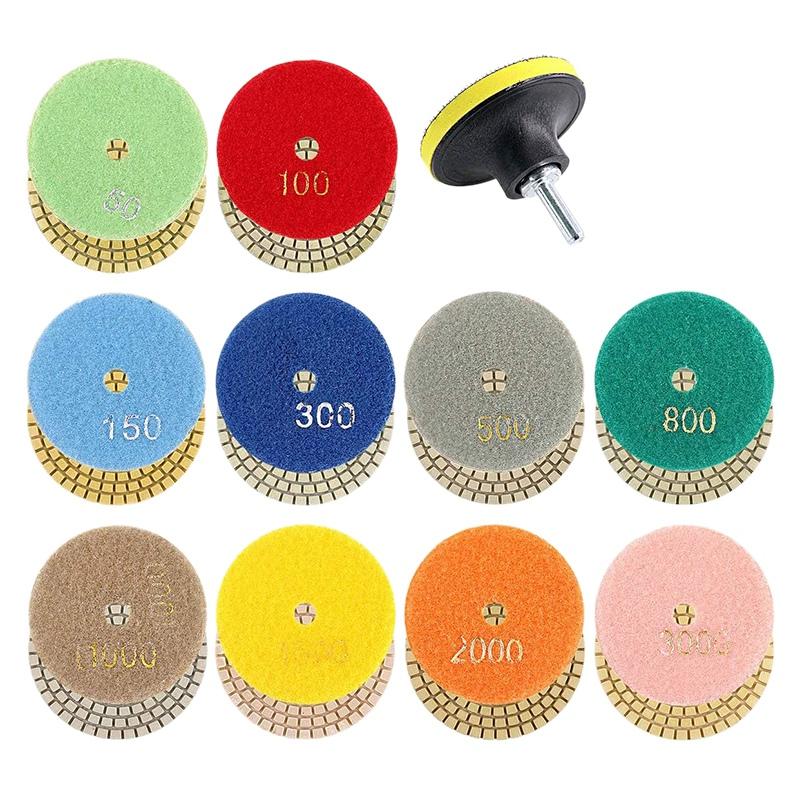 Изображение товара: TOP 11Pcs 3inch Wet Diamond Polishing Pads Set 50 to 3000 Grit Hook and Loop Backing Sanding for Granite Concrete Marble