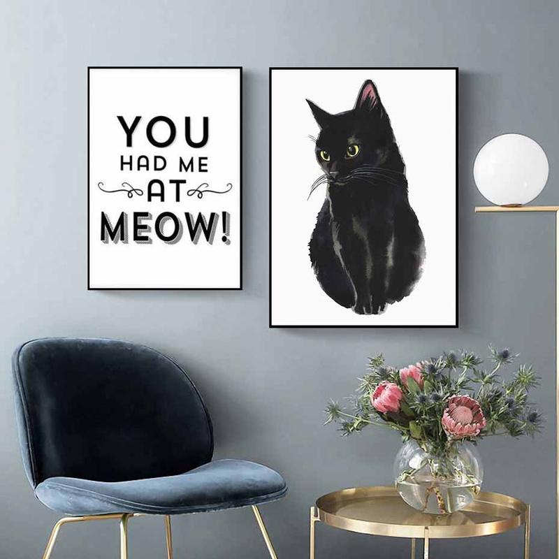 Изображение товара: Плакат «You and Me at Meow» с изображением черной кошки и животных, настенная живопись, печать на холсте, картины для гостиной, интерьер, домашний декор