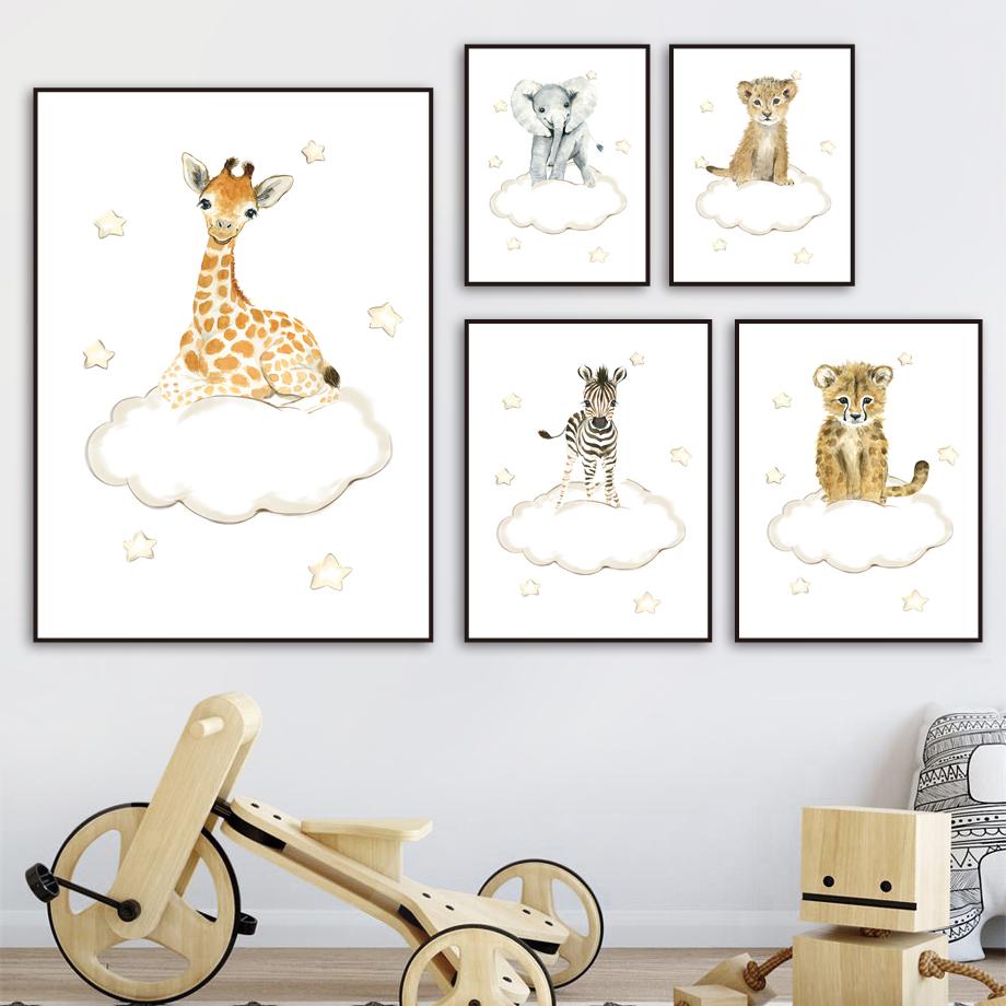 Изображение товара: Лев, жираф, слон Зебра лиса Леопард детская настенная Картина на холсте постеры и принты настенные картины декор детской комнаты