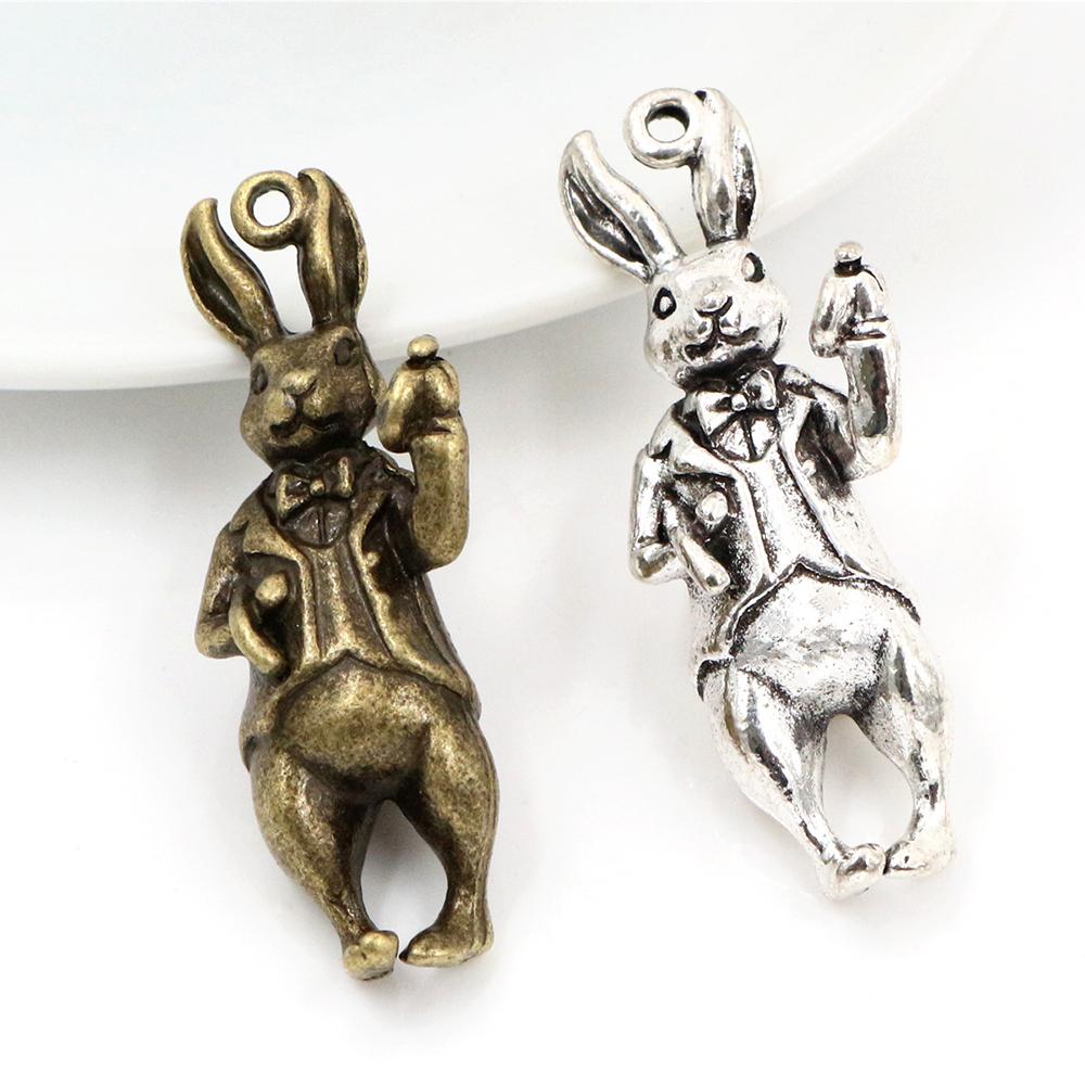 Изображение товара: 37x14 мм 3 шт античные бронзовые и античные посеребренные Подвески ручной работы с кроликом: сделай сам для браслета и ожерелья