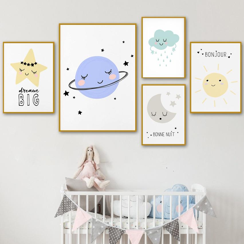 Изображение товара: Плакаты с солнцем, луной, звездами, постеры, картины из мультфильмов, для детской комнаты, декоративная стена для детского сада