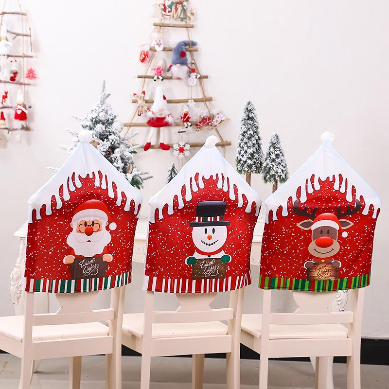 Изображение товара: 1 шт. рождественское красное покрытие для стула с принтом Санта-Клауса, спандекс, праздничный декор, чехлы для обеденного стула, рождественские украшения для дома