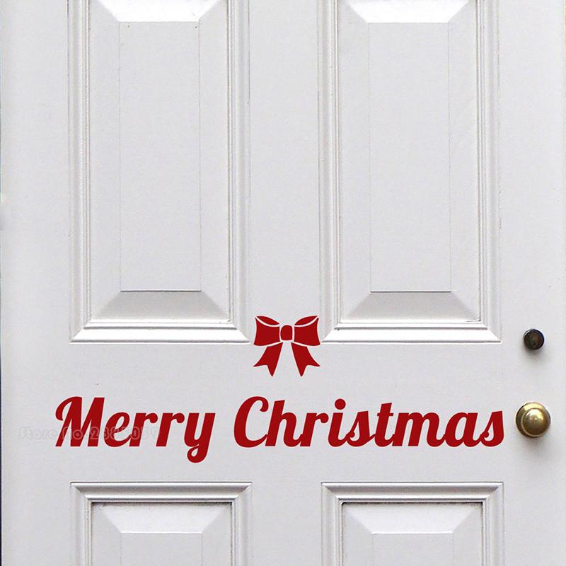 Изображение товара: 2021 Новогодняя наклейка на дверь с изображением банта, рождественские виниловые наклейки на стену для гостиной, домашний декор, подарок LL2202