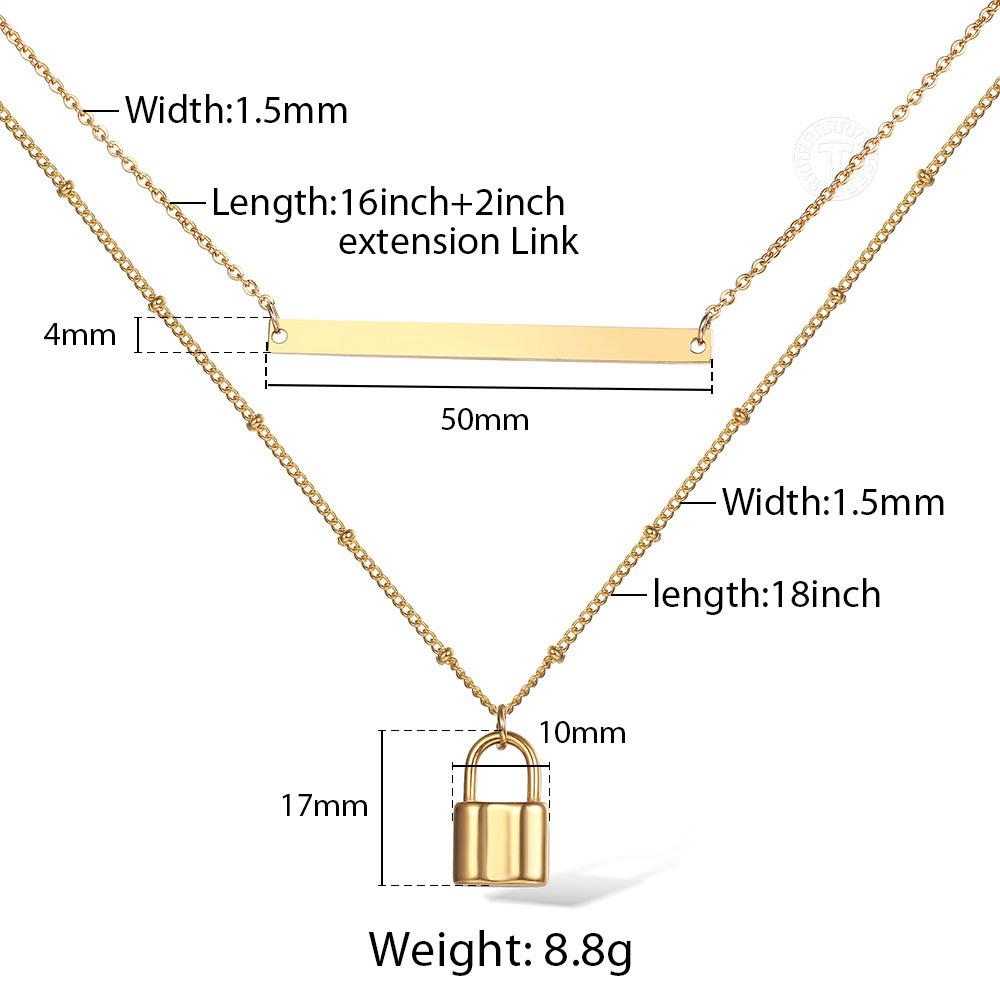 Изображение товара: ID бар замок кулон колье ожерелье для женщин 1,5 мм слоистых золотой цвет нержавеющая сталь звено цепи персонализированные ювелирные изделия LDNM33