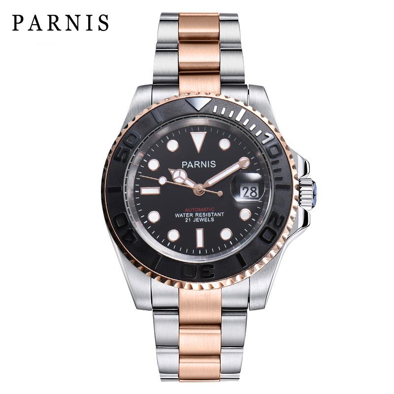 Изображение товара: Часы наручные PARNIS Мужские автоматические, 40 мм, нержавеющая сталь, под розовое золото