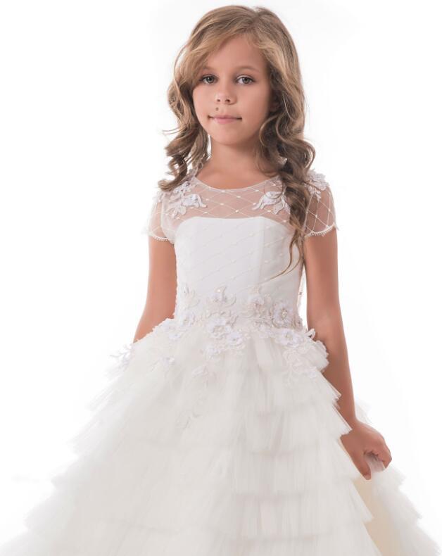 Изображение товара: Белые пышные платья с оборками и цветами для девочек, женские платья знаменитостей для свадьбы, на заказ